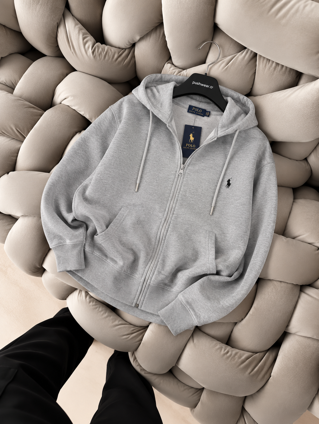 Plo Rlph Lruen 3 İplik Kapşonlu Fermuarlı Sweatshirt