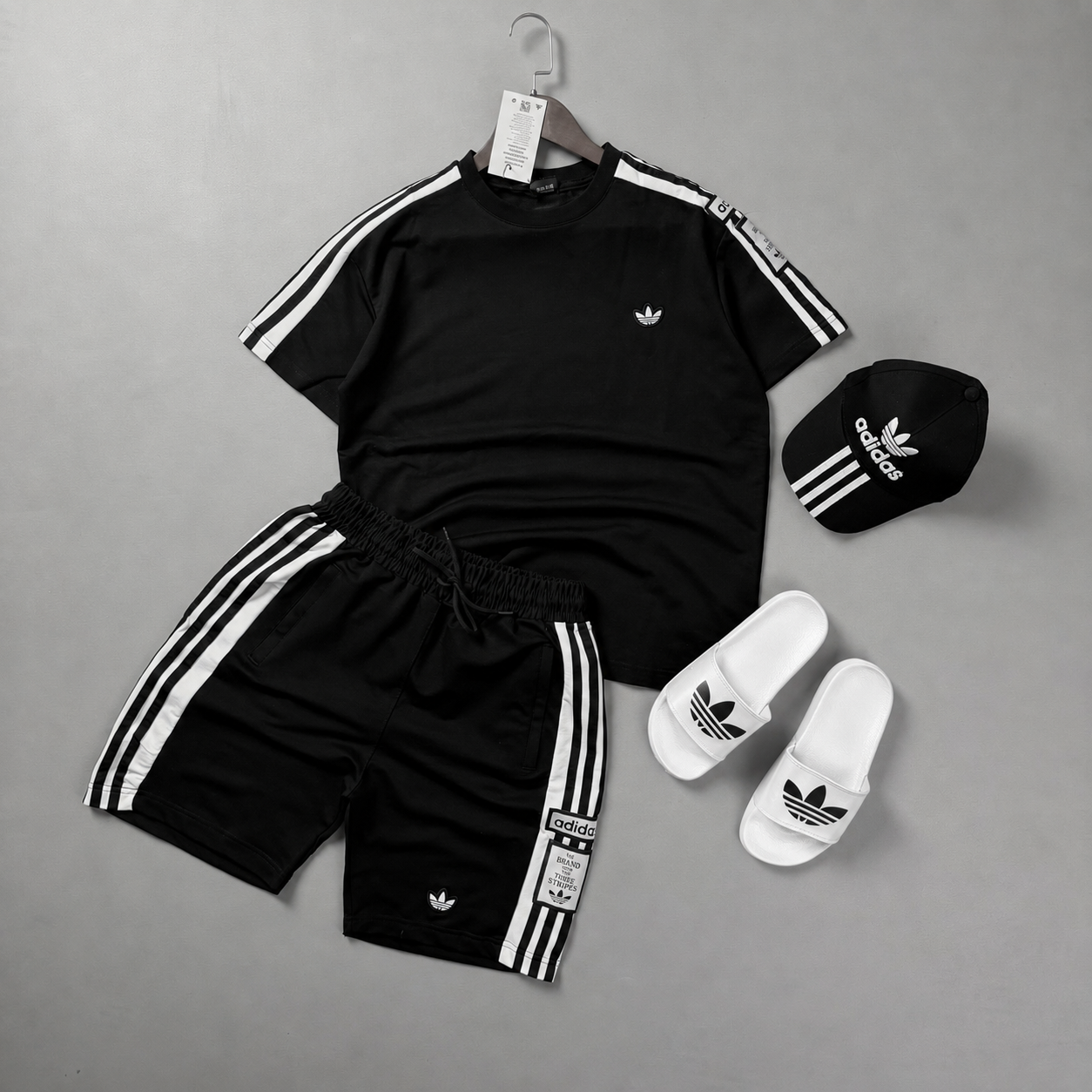 Adidas Kolları Şeritli Terlikli Takım