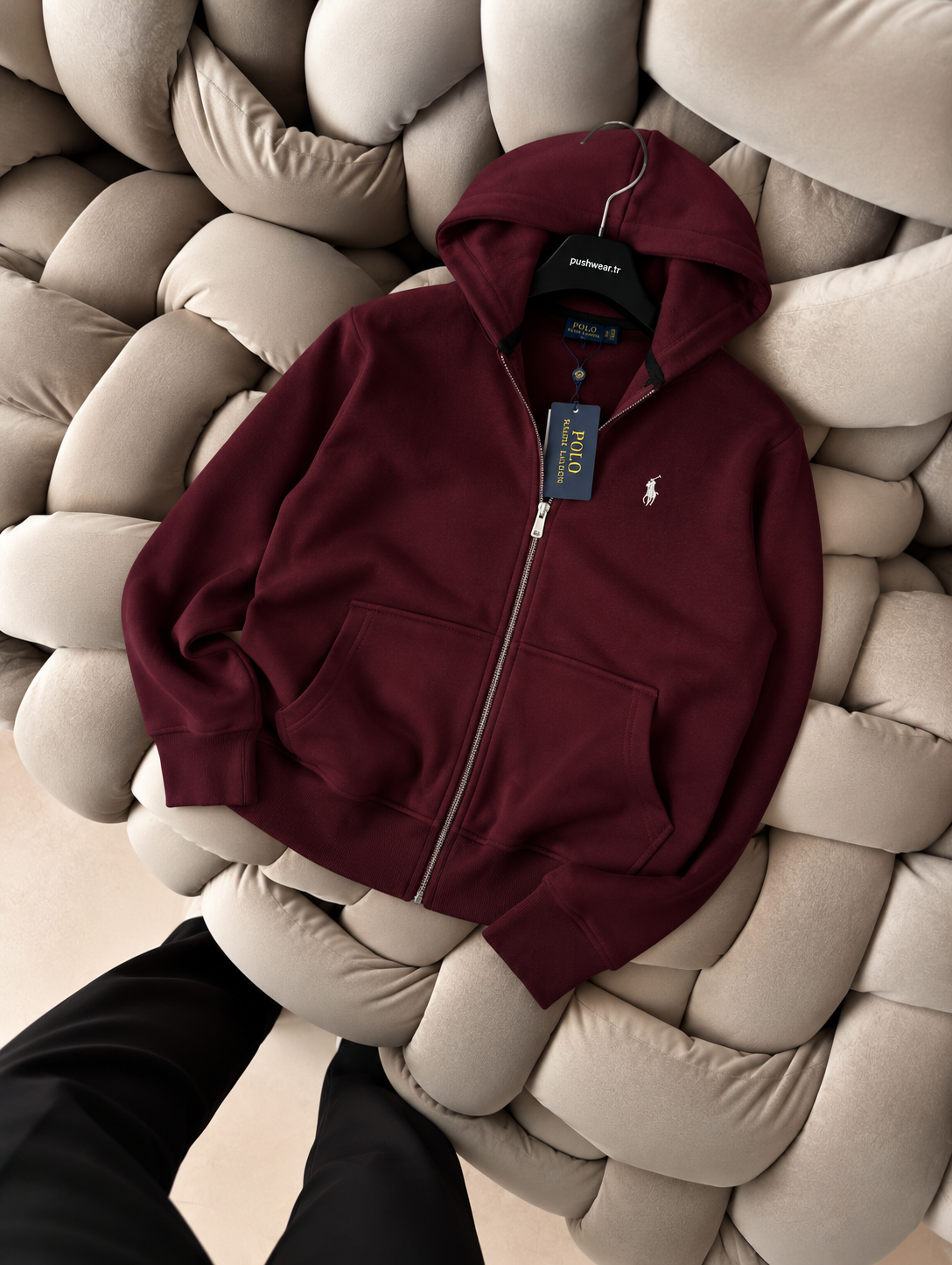 Plo Rlph Lruen 3 İplik Kapşonlu Fermuarlı Sweatshirt