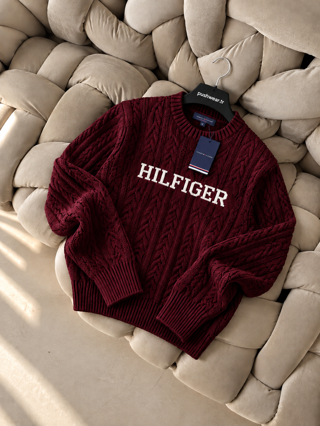 T*my Hılfıg*r Erkek Saç Örgü Triko Kazak