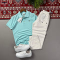 Turkuaz Lacoste Polo Yaka Beyaz Keten Pantolonlu Kombin