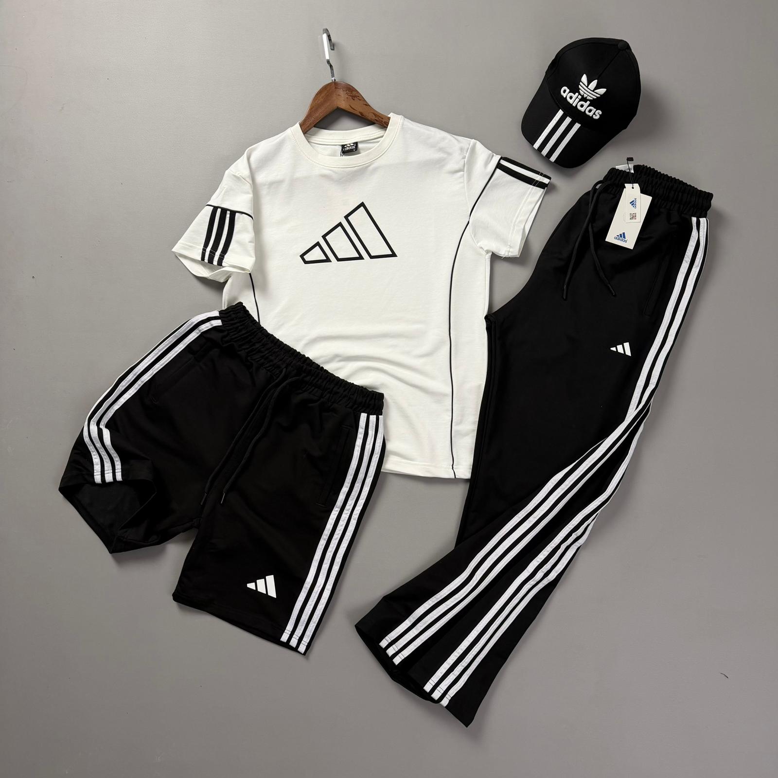 Beyaz Üst Siyah Şort Ve Eşofmanlı Adidas Takım