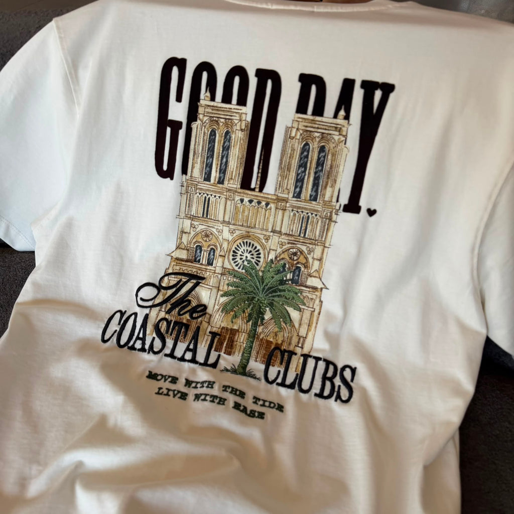 Oversize Baskılı Ve Nakışlı Bej Tshirt