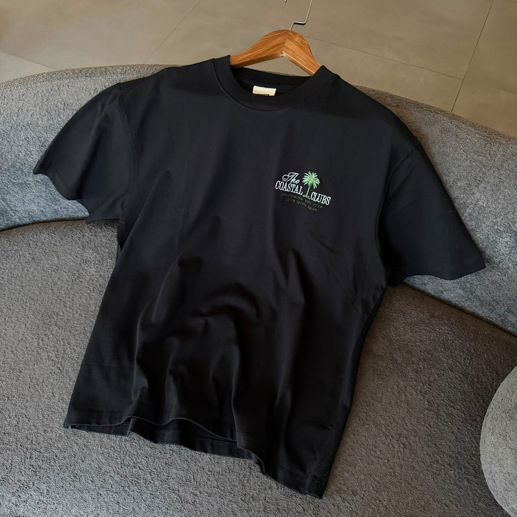 Oversize Baskılı Ve Nakışlı Siyah Tshirt