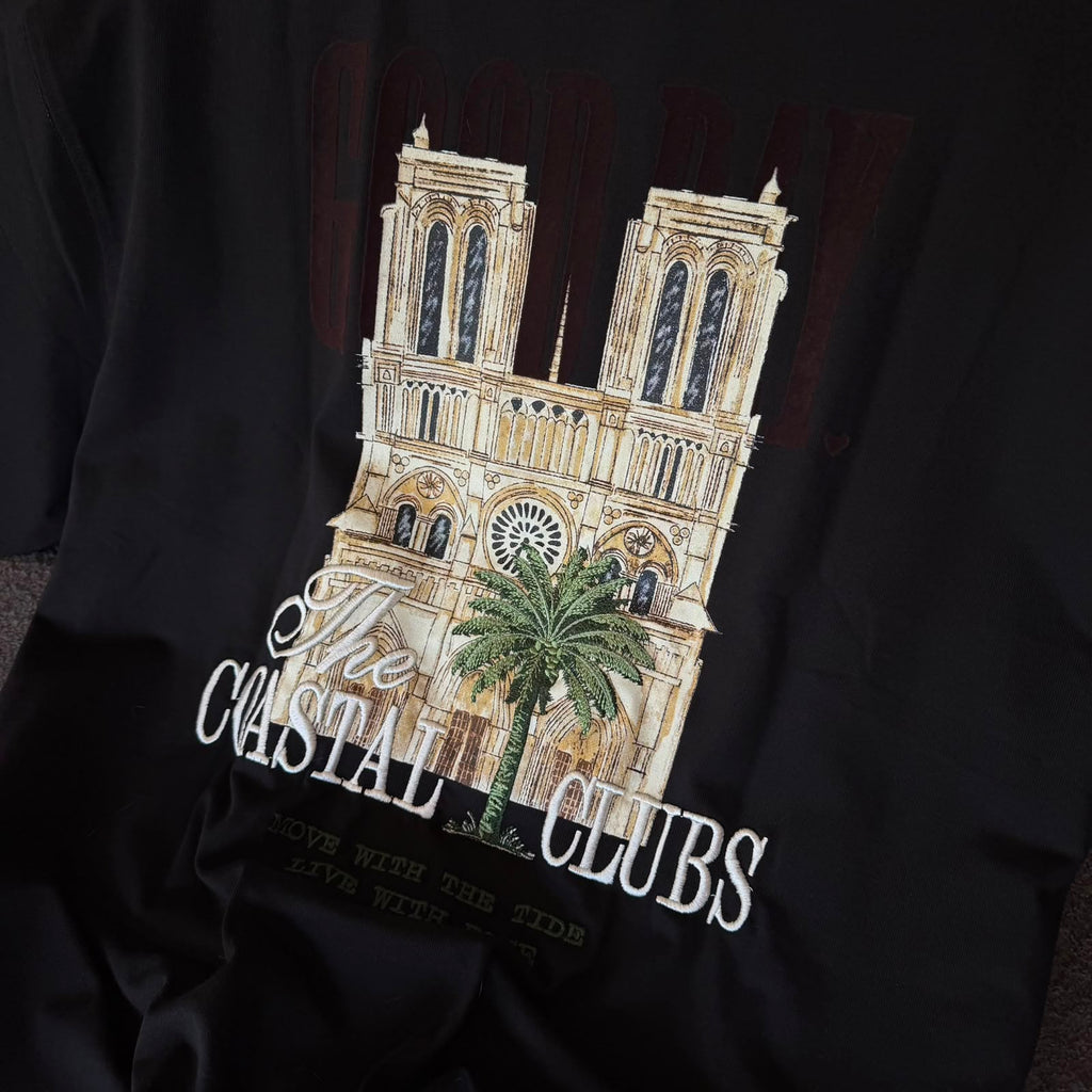 Oversize Baskılı Ve Nakışlı Siyah Tshirt