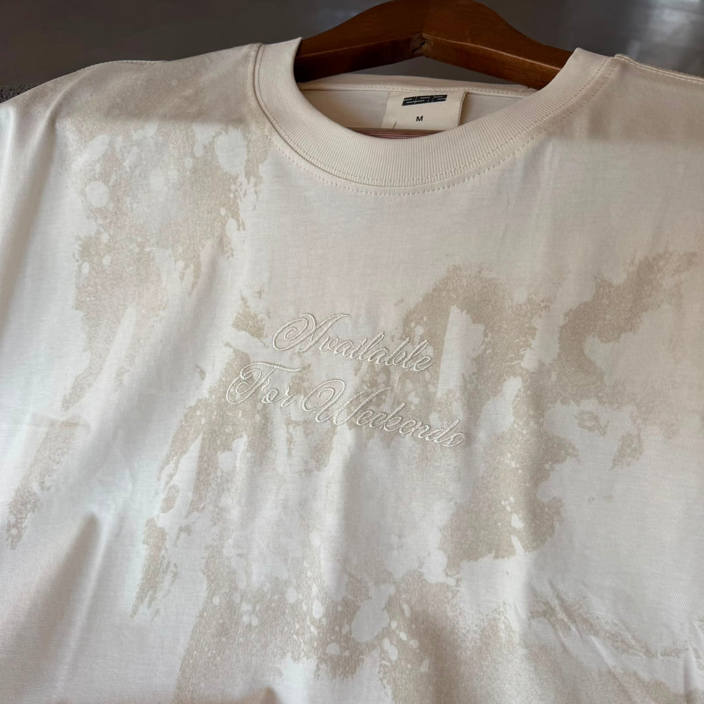 Oversize Kabartma Baskılı Bej Tshirt