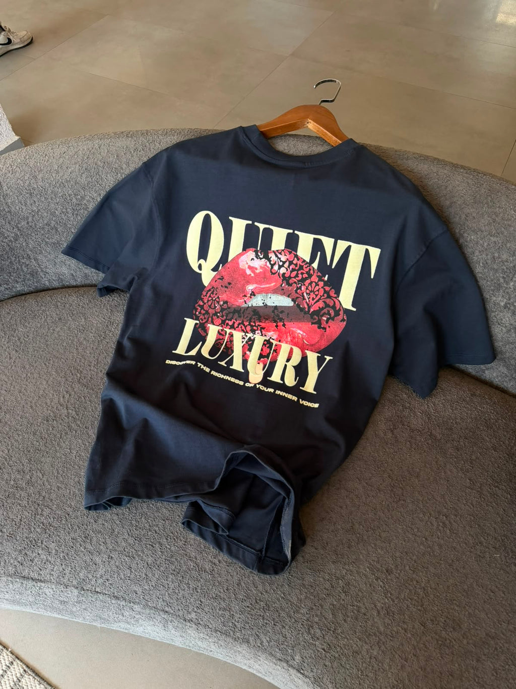 Oversize Baskılı Lacivert Tshirt