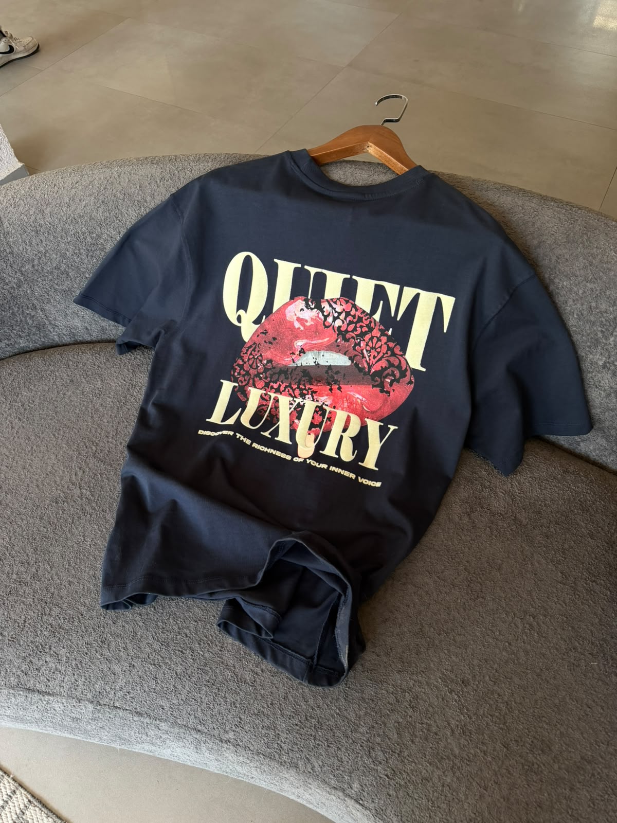 Oversize Baskılı Lacivert Tshirt