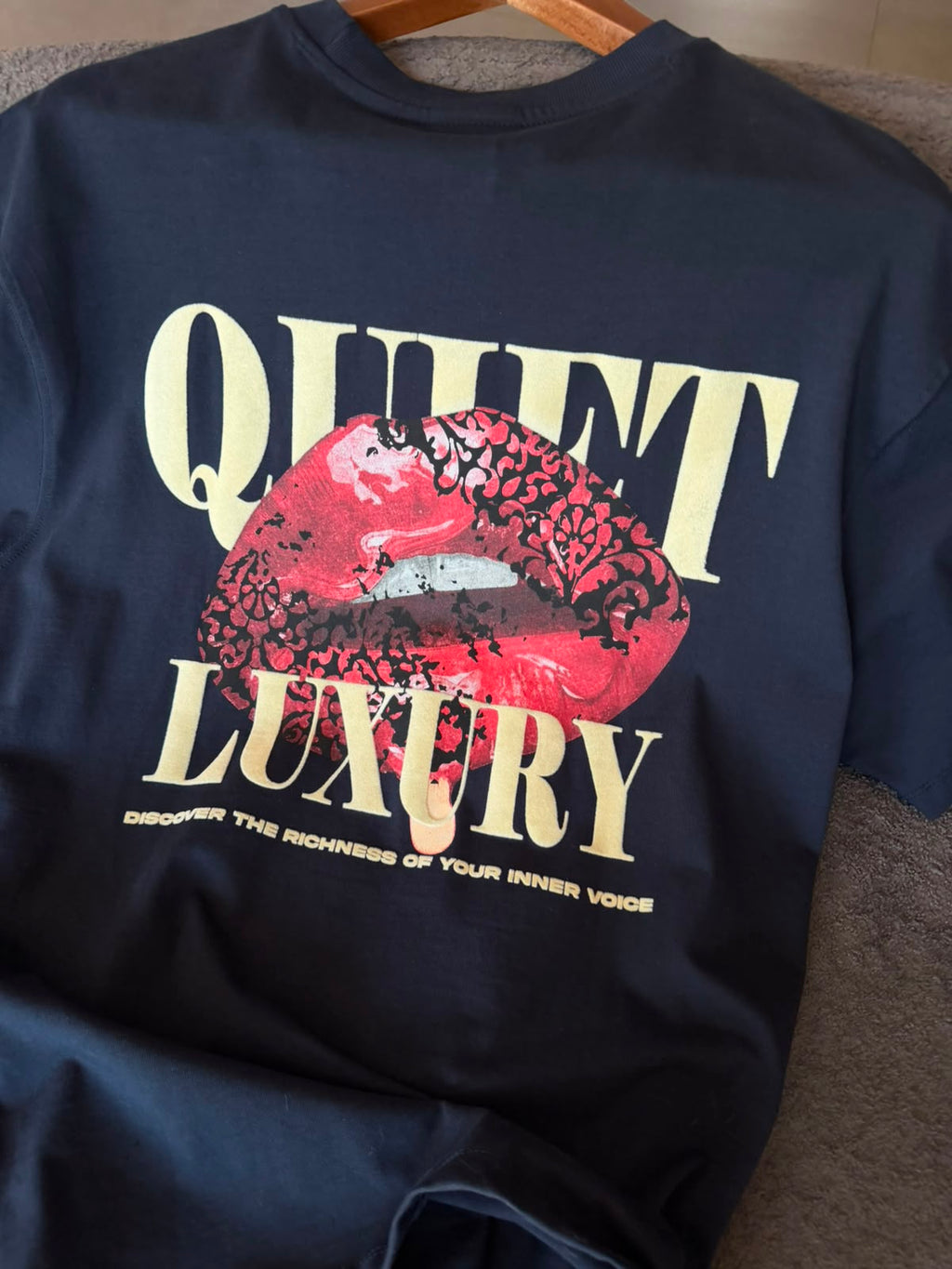 Oversize Baskılı Lacivert Tshirt
