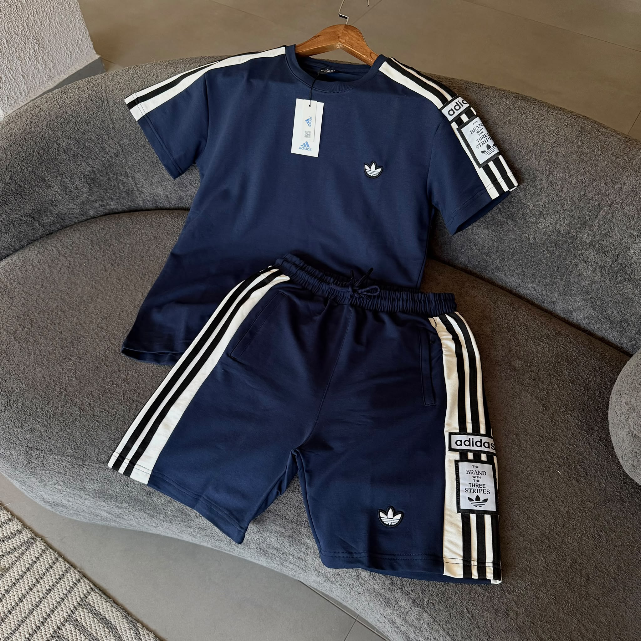 Adidas Üç Şerit Tişört & Şort Takım - Lacivert