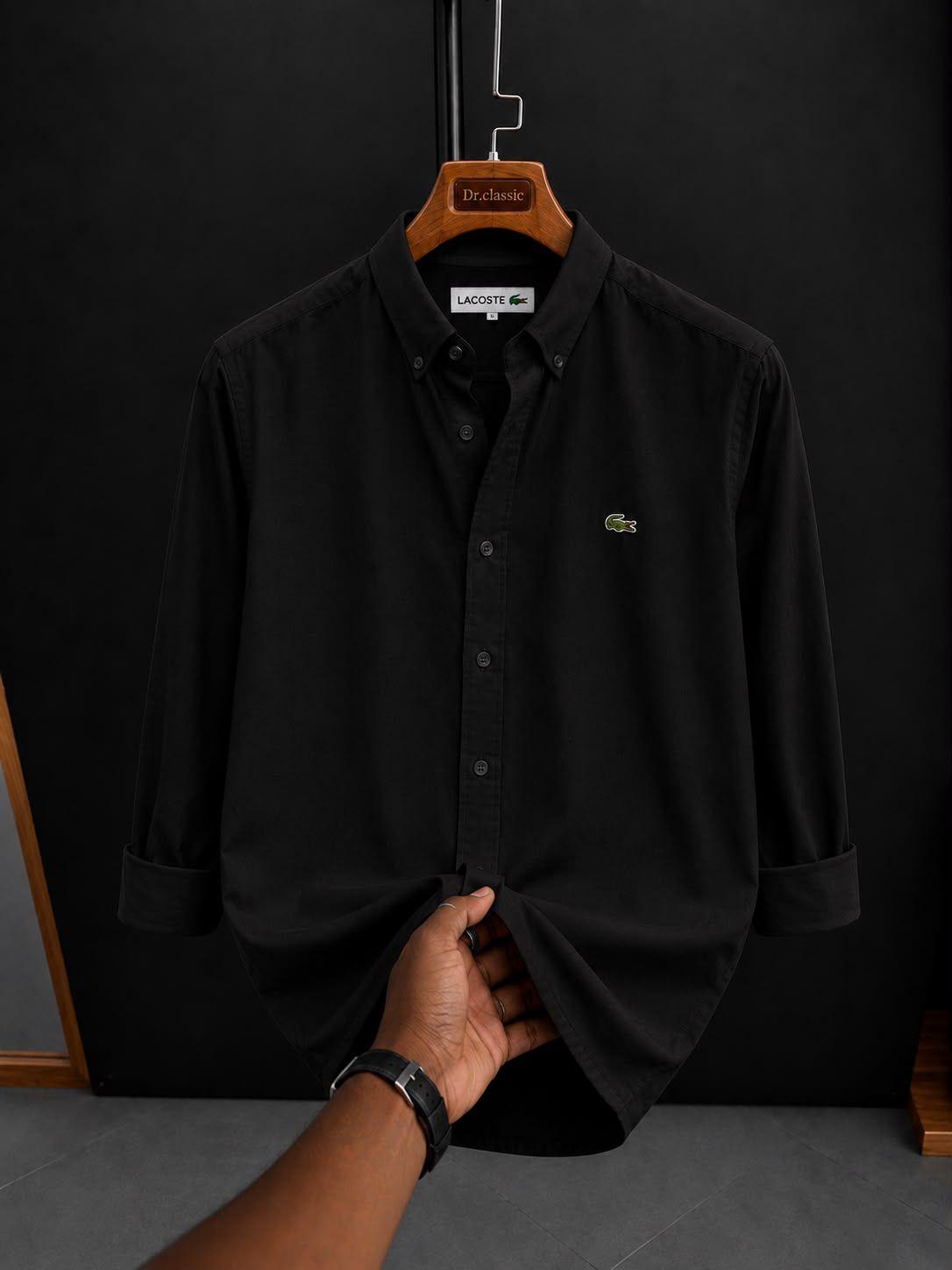 Lacoste Siyah Yazlık Keten Gömlek