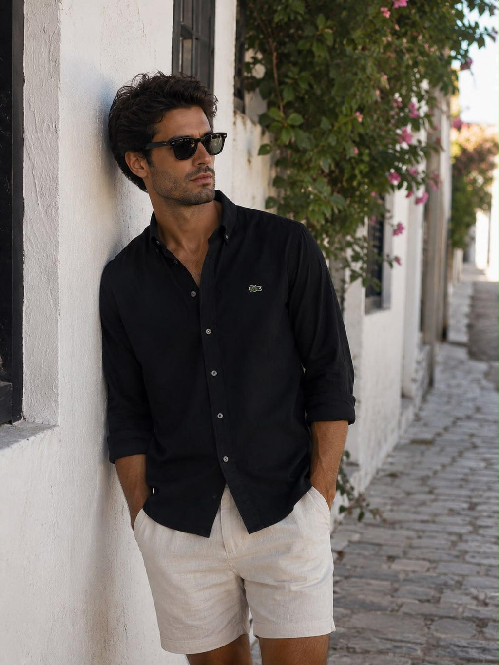 Lacoste Siyah Yazlık Keten Gömlek