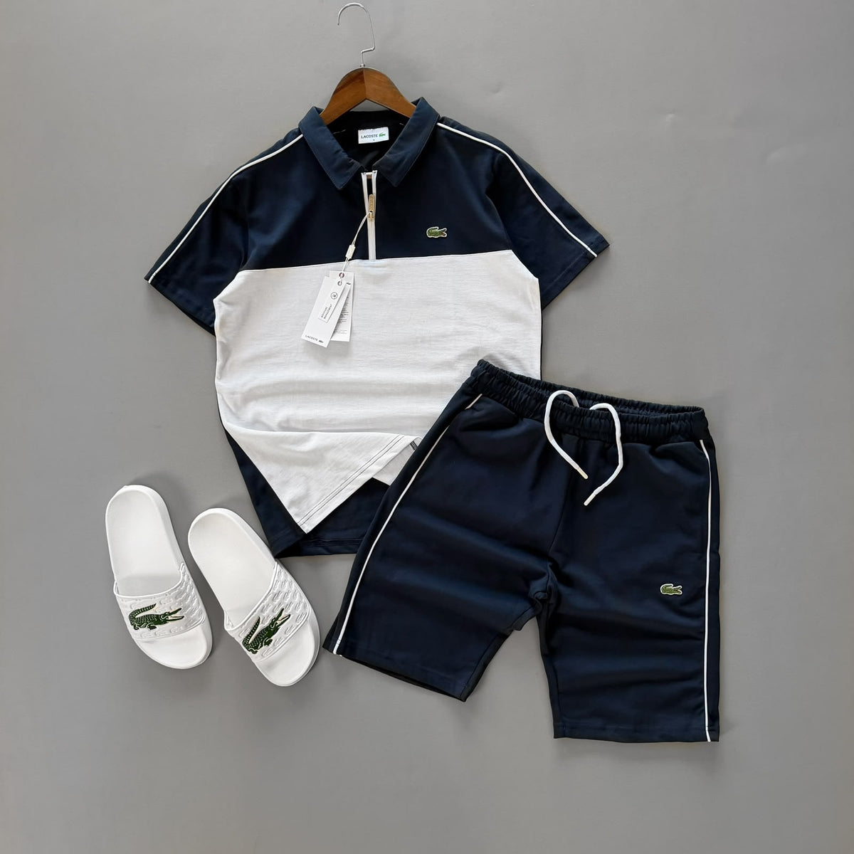 Lacoste Çift Renk Alt Üst Terlikli Takım