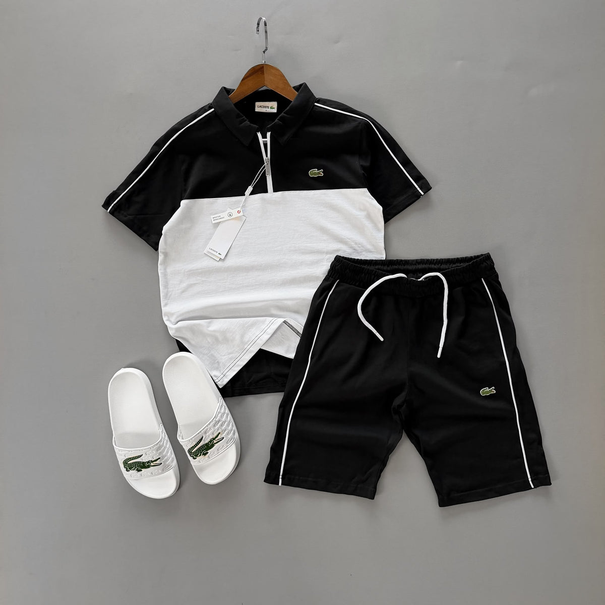 Lacoste Çift Renk Alt Üst Terlikli Takım