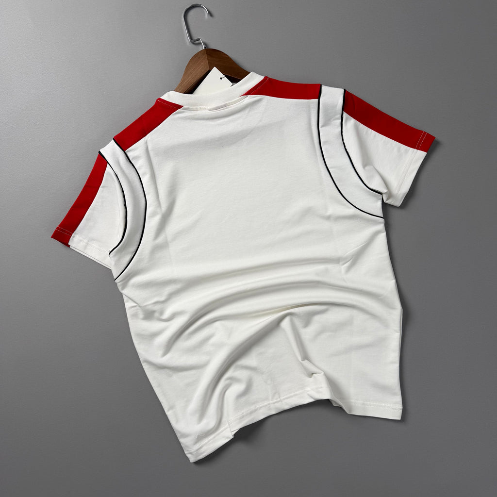 Kısa Kollu Armalı Çift Renk Beyaz Tshirt