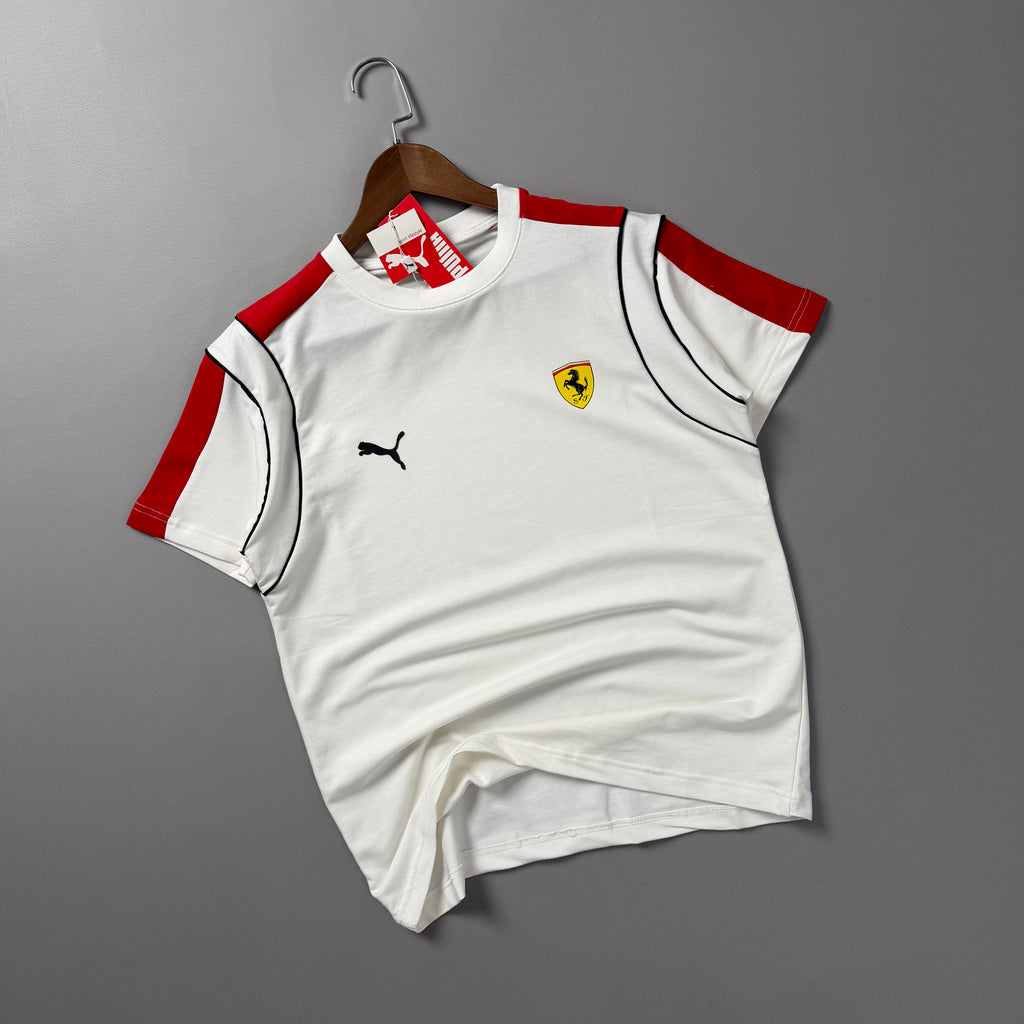 Kısa Kollu Armalı Çift Renk Beyaz Tshirt