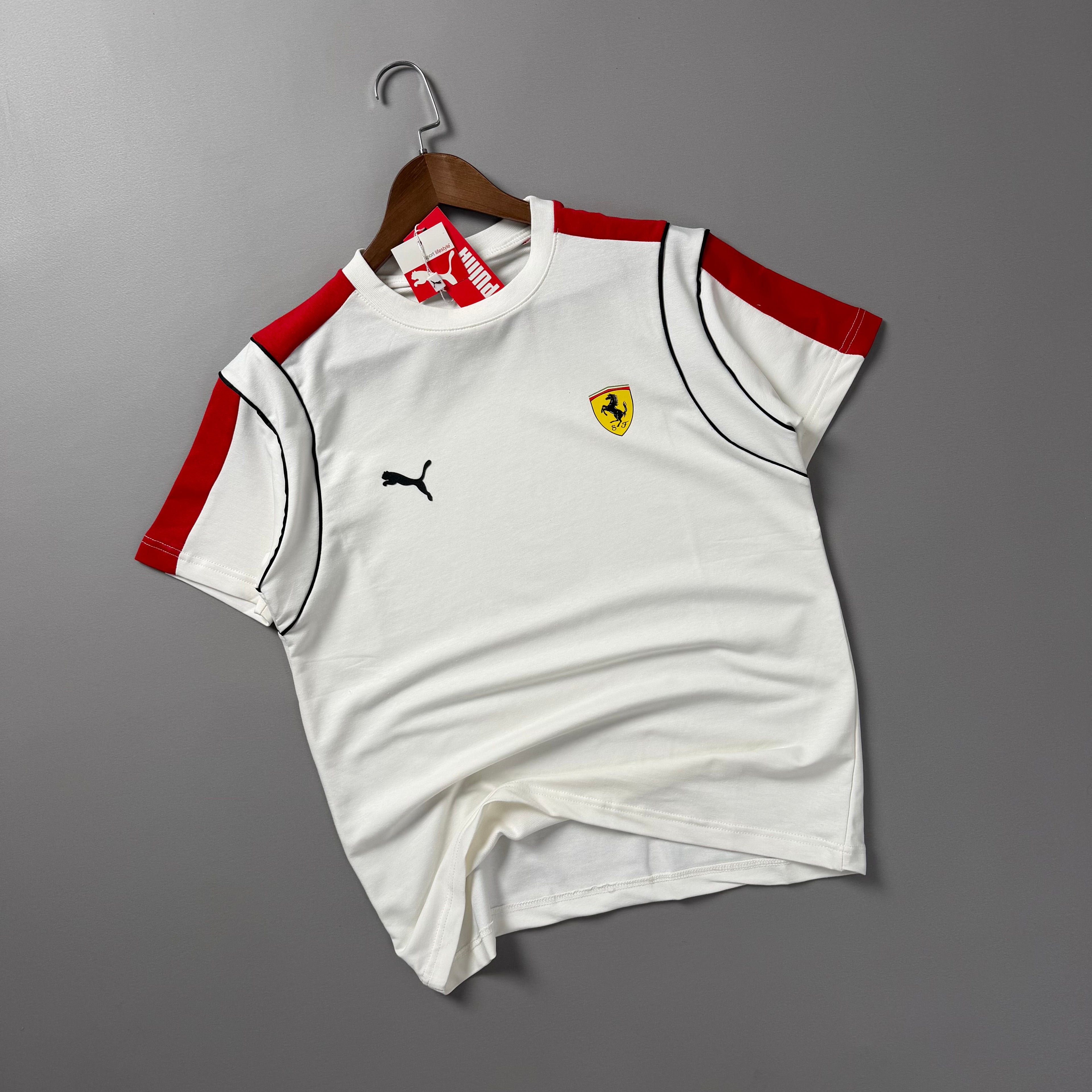 Kısa Kollu Armalı Çift Renk Beyaz Tshirt