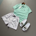 Lacoste Erkek Mint Yeşili & Beyaz Yazlık Kombin Seti – Polo Tişört, Deniz Şortu ve Terlik