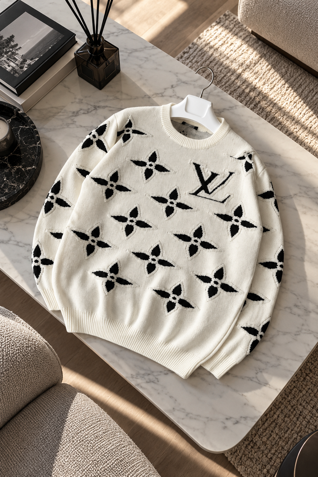 LV Erkek Jakarlı Monogram Desenli Triko Kazak